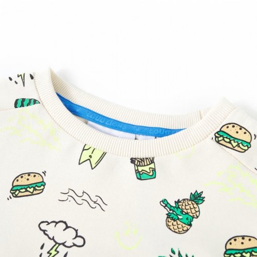 Sweatshirt til børn - str. 104, ecru, langærmet med farverigt print