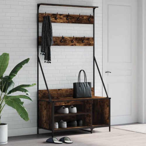 Tøjstativ med skoopbevaring - 100 × 41 × 184 cm, røget egetræsfarve