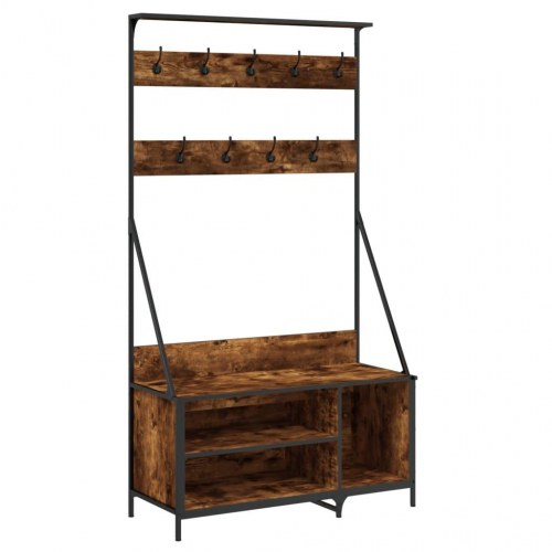 Tøjstativ med skoopbevaring - 100 × 41 × 184 cm, røget egetræsfarve