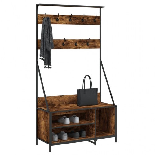 Tøjstativ med skoopbevaring - 100 × 41 × 184 cm, røget egetræsfarve