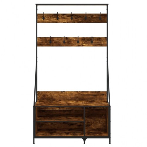 Tøjstativ med skoopbevaring - 100 × 41 × 184 cm, røget egetræsfarve