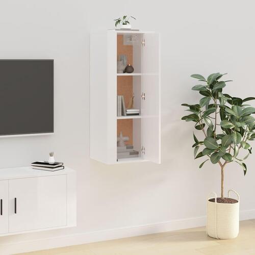 Væghængt tv-skab 40x34,5x100 cm hvid højglans