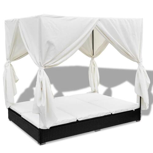 Solseng med gardiner polyrattan sort