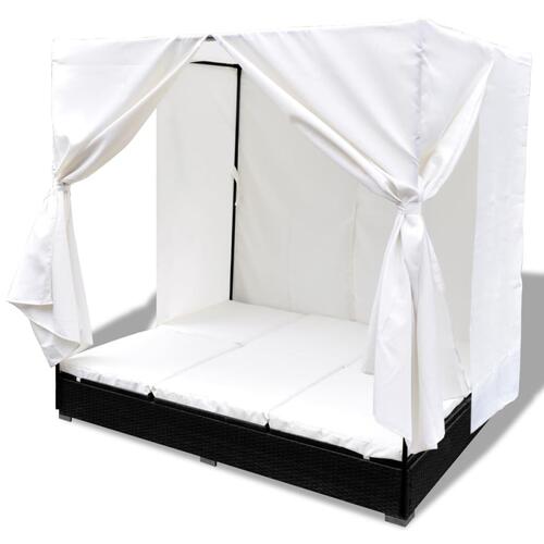 Solseng med gardiner polyrattan sort
