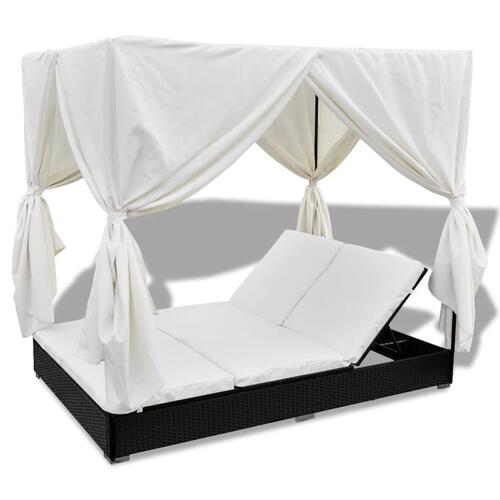 Solseng med gardiner polyrattan sort