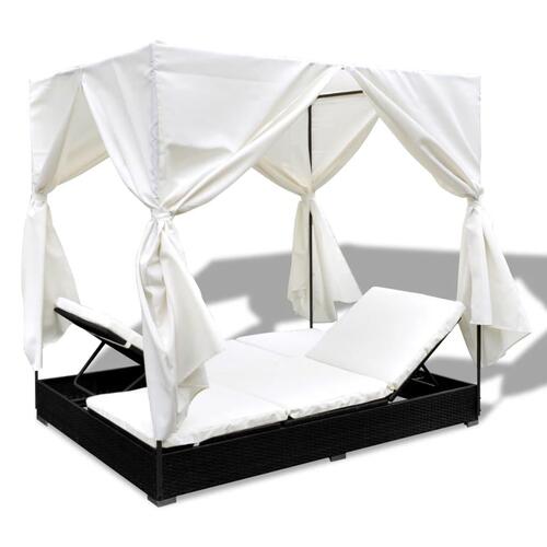 Solseng med gardiner polyrattan sort