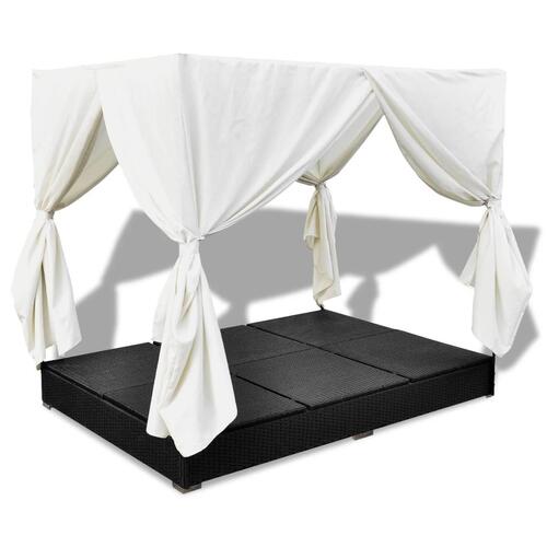 Solseng med gardiner polyrattan sort