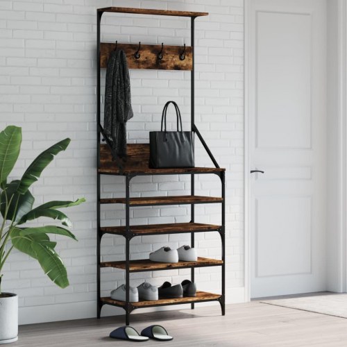 Tøjstativ med skoopbevaring 70×34×184 cm - røget egetræsfarve