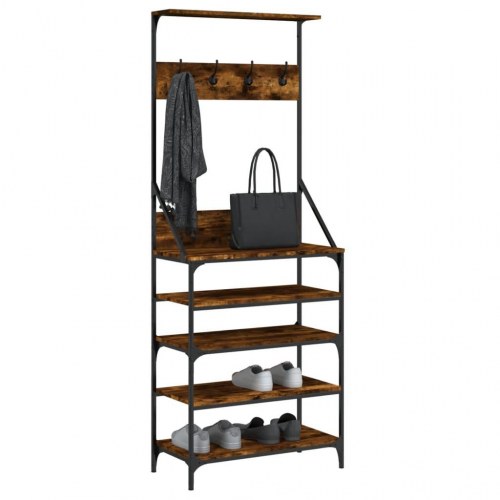 Tøjstativ med skoopbevaring 70×34×184 cm - røget egetræsfarve