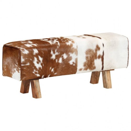 Bænk 110x30x45 cm ægte gedeskind brun og hvid