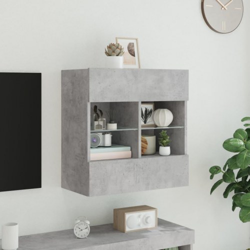 Væghængt tv-bord med LED-lys 58,5 x 30 x 60,5 cm - betongrå