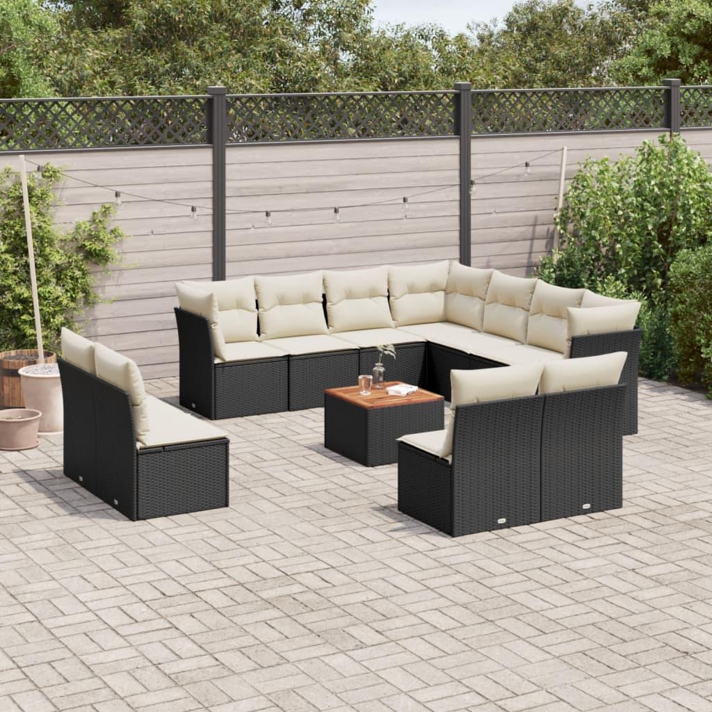 Sofasæt til haven - 12 dele i sort polyrattan med hynder og opbevaring