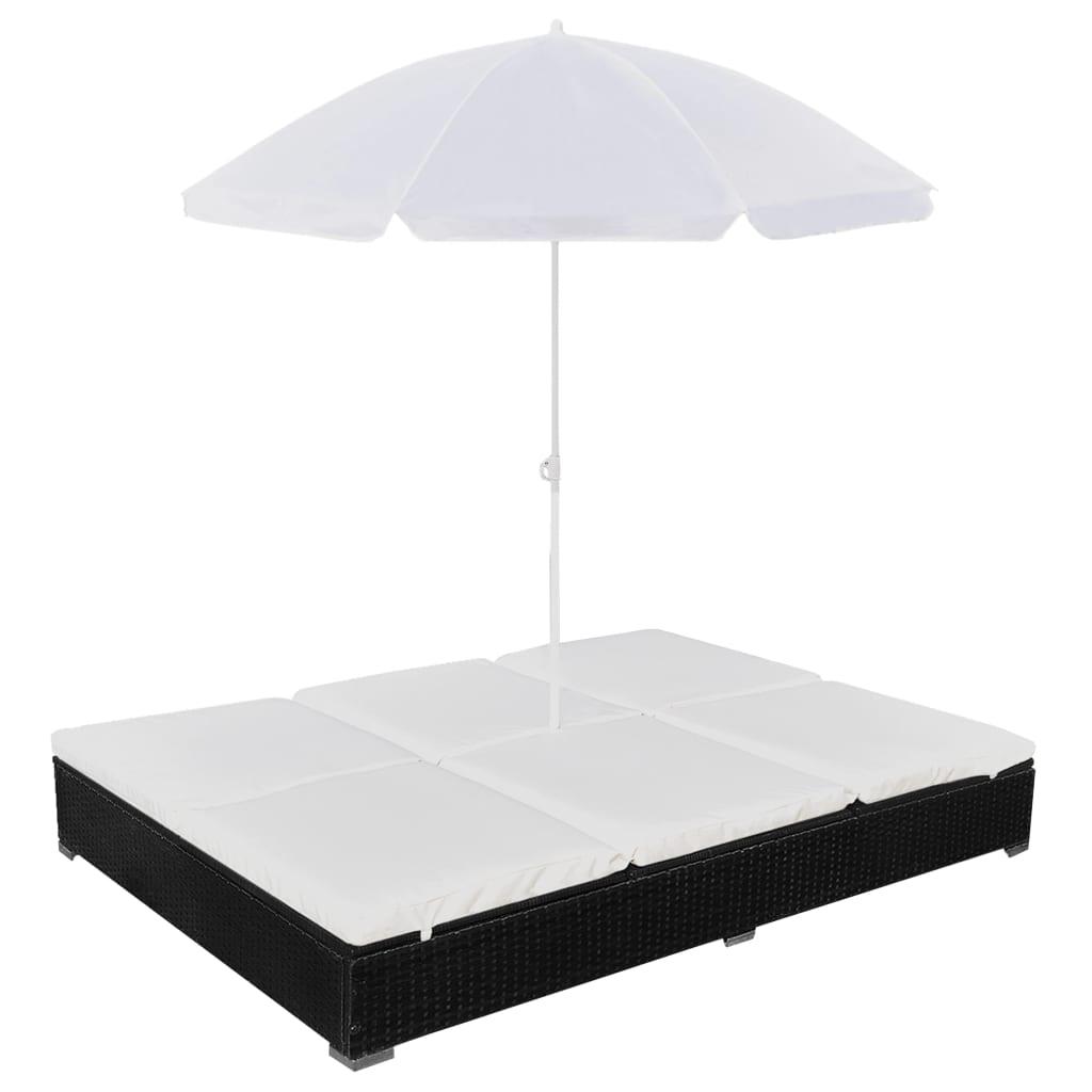 Loungeseng Med Parasol Polyrattan Sort