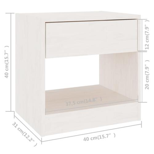 Sengeborde 2 stk. 40x31x40 cm massivt fyrretræ hvid