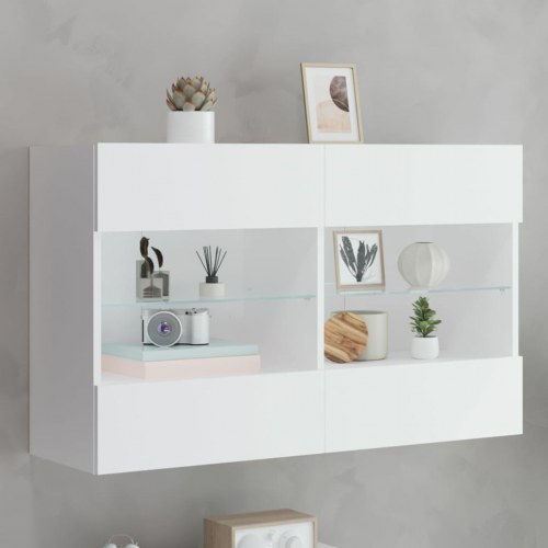 Væghængt tv-bord med LED-lys - hvid, 98,5 x 30 x 60,5 cm