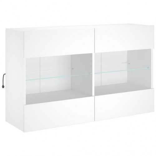 Væghængt tv-bord med LED-lys - hvid, 98,5 x 30 x 60,5 cm