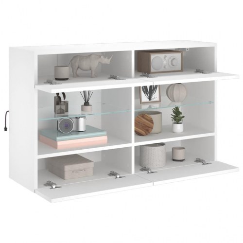 Væghængt tv-bord med LED-lys - hvid, 98,5 x 30 x 60,5 cm