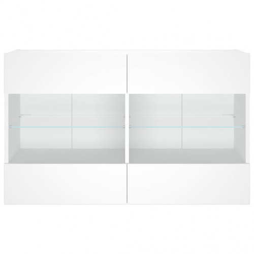 Væghængt tv-bord med LED-lys - hvid, 98,5 x 30 x 60,5 cm