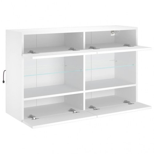 Væghængt tv-bord med LED-lys - hvid, 98,5 x 30 x 60,5 cm