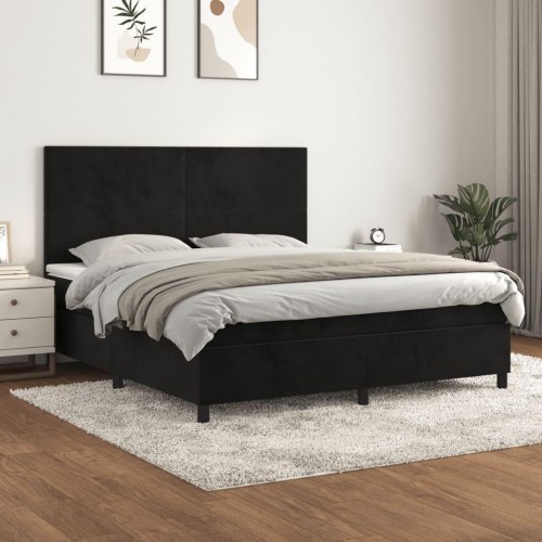 Kontinentalseng med madras 160×200 cm - fløjl, sort