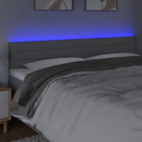 Sengegavl med LED-lys 180 x 5 x 78/88 cm stof lysegrå