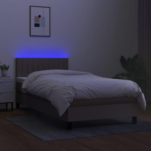 Kontinentalseng med LED-lys 90×190 cm - stof, gråbrun