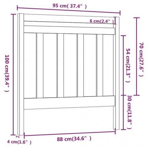 Sengegavl 95×4×100 cm i massivt fyrretræ - lameldesign