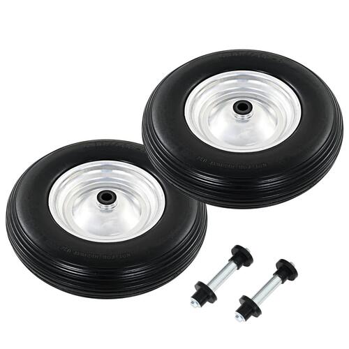 Trillebørshjul med aksel 2 stk. massivt PU 4.00-8 390 mm