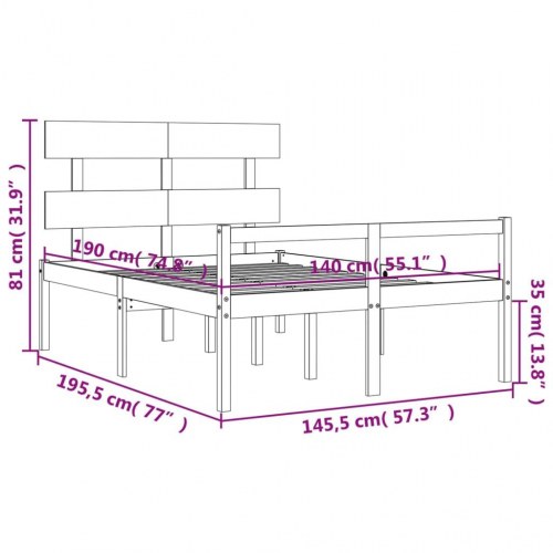 Seniorseng med sengegavl 140 x 190 cm - massivt fyrretræ