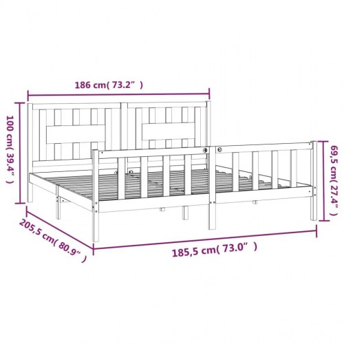 Sengeramme m. sengegavl 180x200 cm Super King fyrretræ hvid