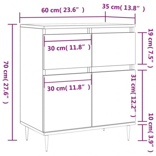 Skænk 60×35×70 cm i konstrueret træ - sonoma-eg