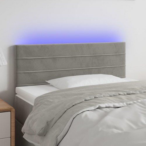 Sengegavl med LED-lys i fløjl 90 x 5 x 78/88 cm - lysegrå