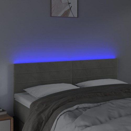 Sengegavl med LED-lys i fløjl 144 x 5 x 78/88 cm - lysegrå