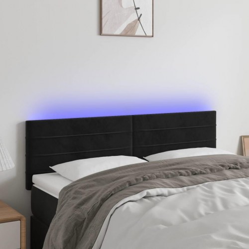 Sengegavl med LED-lys i fløjl 144 x 5 x 78/88 cm - sort