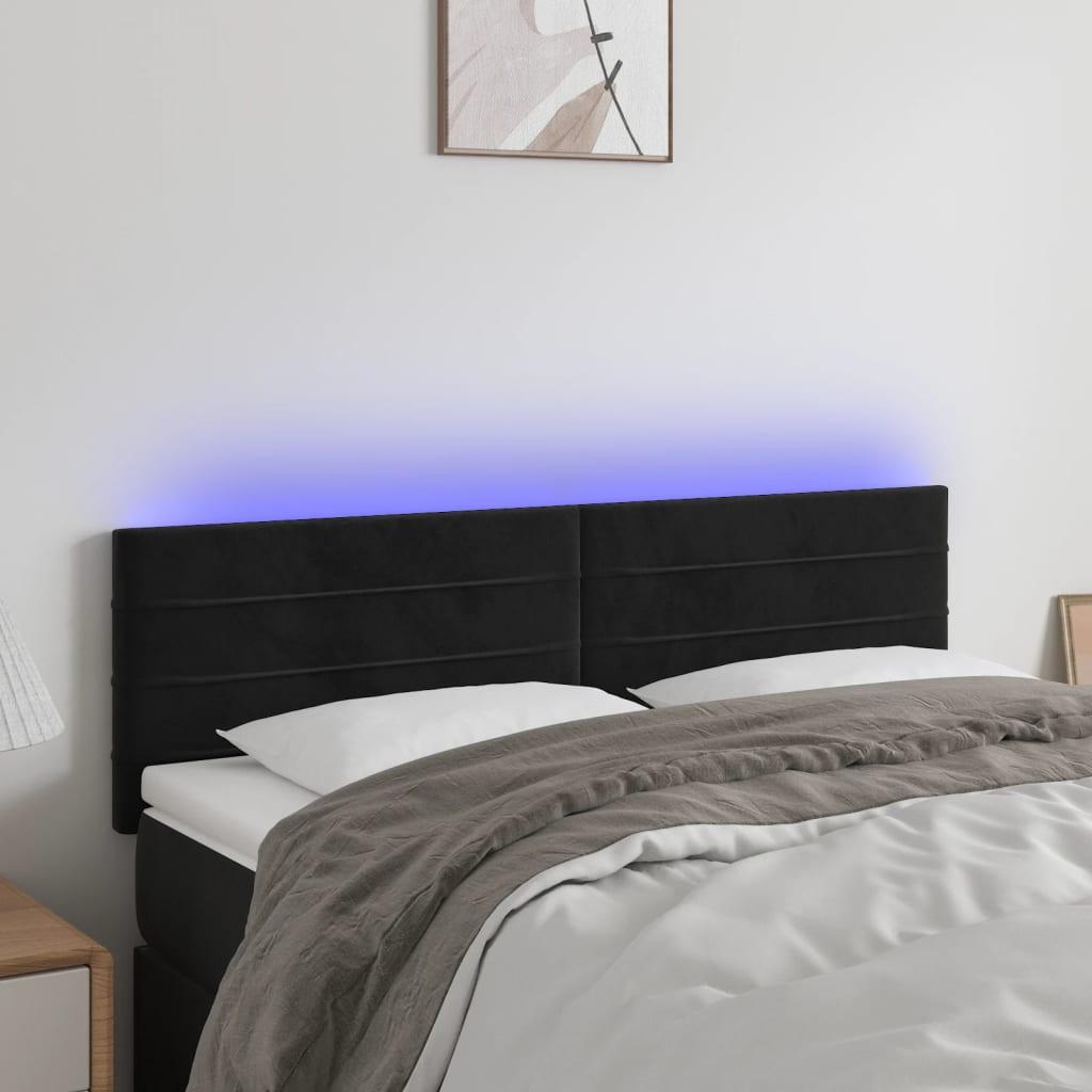 Sengegavl Med Led-Lys Velour - Sort / 144 x 5 x 78/88 cm