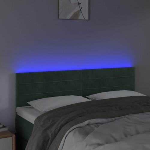 Sengegavl med LED-lys i fløjl 144 x 5 x 78/88 cm - mørkegrøn
