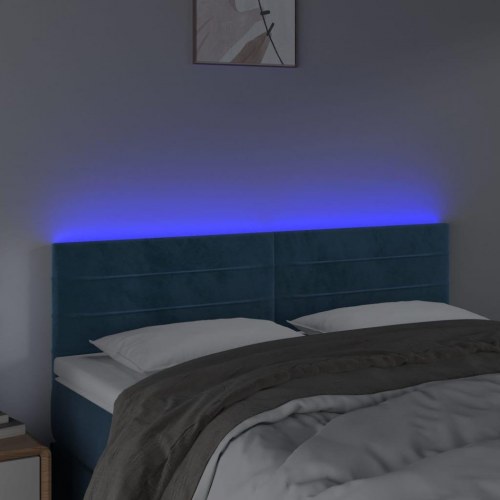 Sengegavl med LED-lys i fløjl 144 x 5 x 78/88 cm - mørkeblå