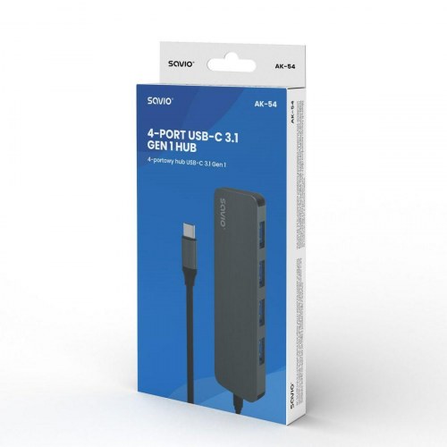 Savio 4-Port USB-C Hub AK-54 - Grå