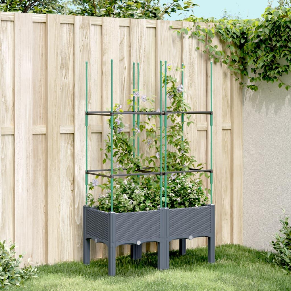 Plantekasse med espalier 80x40x142,5 cm PP blågrå billede