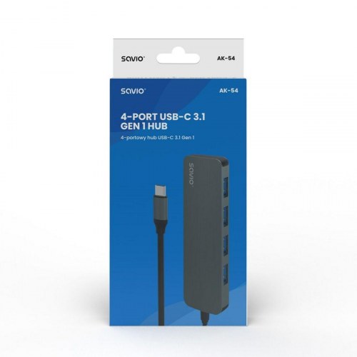 Savio 4-Port USB-C Hub AK-54 - Grå