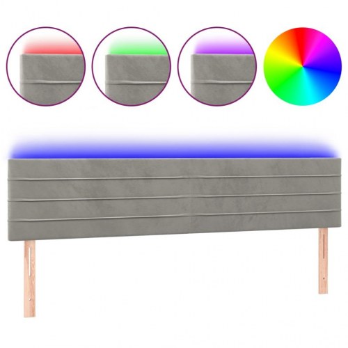 Sengegavl med LED-lys i fløjl 160 x 5 x 78/88 cm - lysegrå