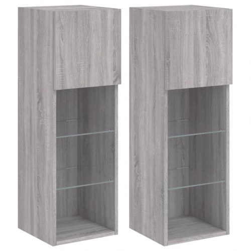 Tv-borde 2 stk. med LED-lys 30,5x30x90 cm grå sonoma-eg