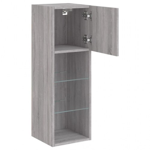 Tv-borde 2 stk. med LED-lys 30,5x30x90 cm grå sonoma-eg