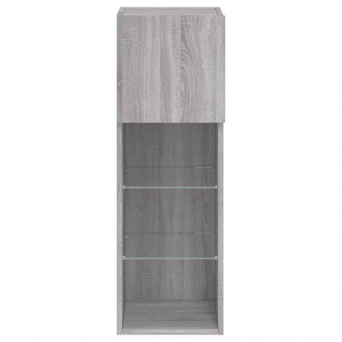 Tv-borde 2 stk. med LED-lys 30,5x30x90 cm grå sonoma-eg