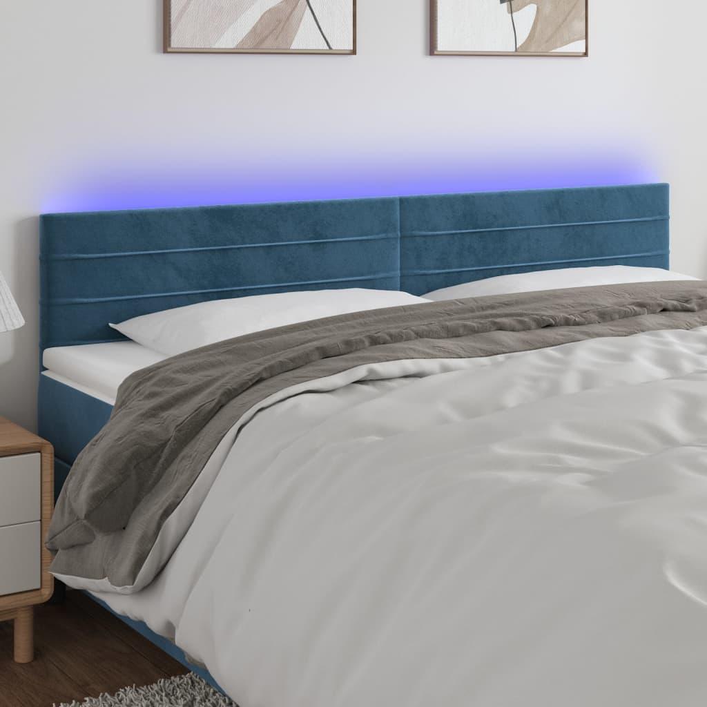 Sengegavl med LED-lys 160x5x78/88 cm fløjl mørkeblå