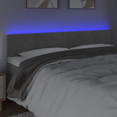 Sengegavl med LED-lys 200 x 5 x 78/88 cm fløjl - lysegrå
