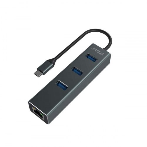 Savio AK-57 4-port USB-C hub med Ethernet (RJ-45) - grå