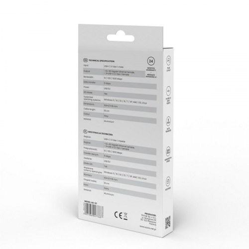 Savio AK-57 4-port USB-C hub med Ethernet (RJ-45) - grå