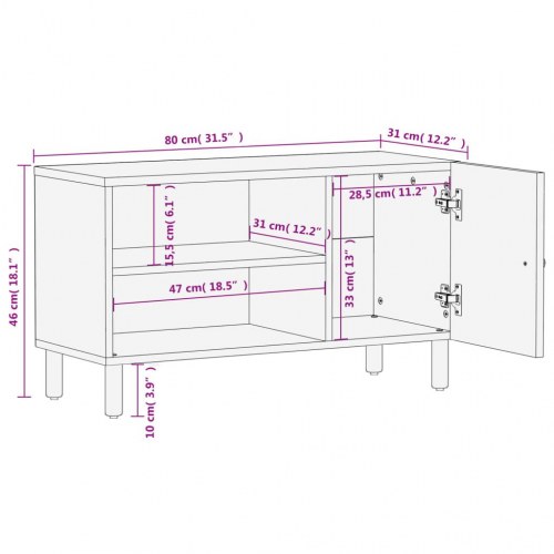 TV-bord i massivt mangotræ - sort, 80 x 31 x 46 cm