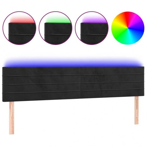 Sengegavl med LED-lys i velour 200 x 5 x 78/88 cm - sort